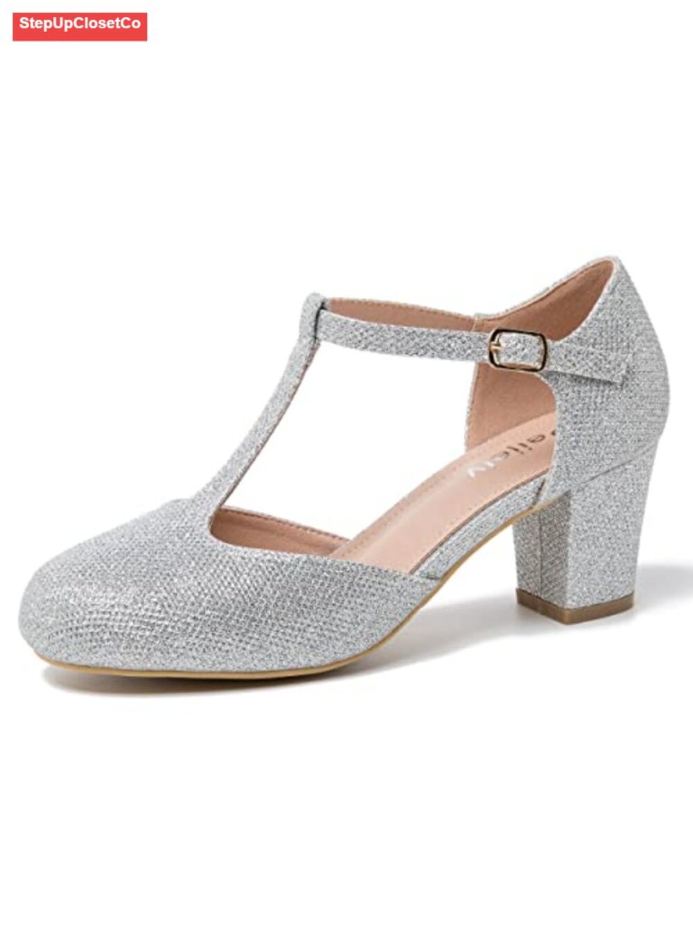 Women's T-Strap Mary Jane Block Heel Pumps Round Toe Buckle Dress Shoes
